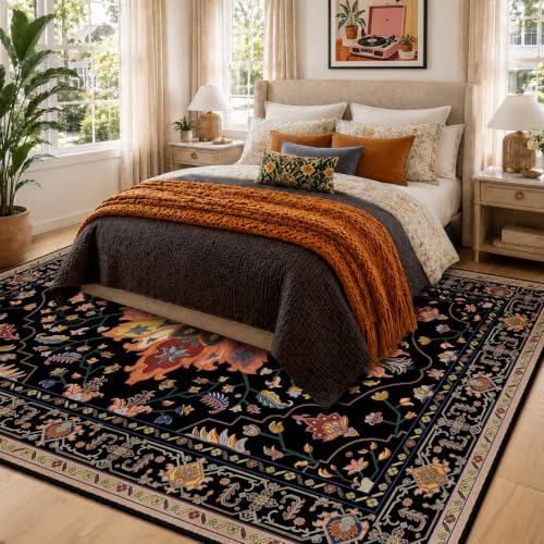 Washable Area Rug (Black/Colorful / 6' x 9' (Rectangular))