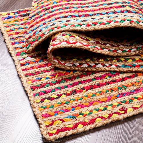 Jute Cotton Braided Woven Runner 2x6 Feet (2' x 6' (Runner) / Multi Color)