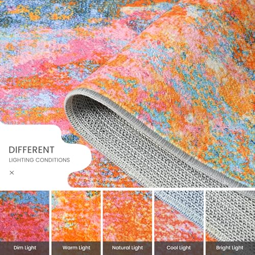 Entrance Rugs Indoor 2x3 Colorful Entry Rug Washable Abstract Rainbow Small Area Rug Non (Rainbow / 2' x 3' (Rectangular))