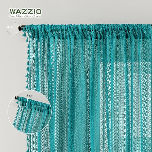 Boho Lace Curtains 96 Inches 2 Panel (59"W x 96"L (Pack of 2) / Teal)