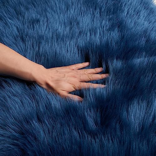 Ultra Soft Fluffy Rugs Faux Fur Rug Chair Cover Seat Pad Fuzzy Area Rug (Dark Blue / 2' x 6' (Rectangular))