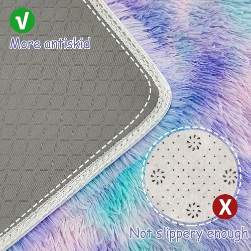 Super Soft Fluffy Living Room Area Rug 2x5 ft Purple Rainbow Tie (Tie-dyed Purple Rainbow / 2' x 5' (Runner))
