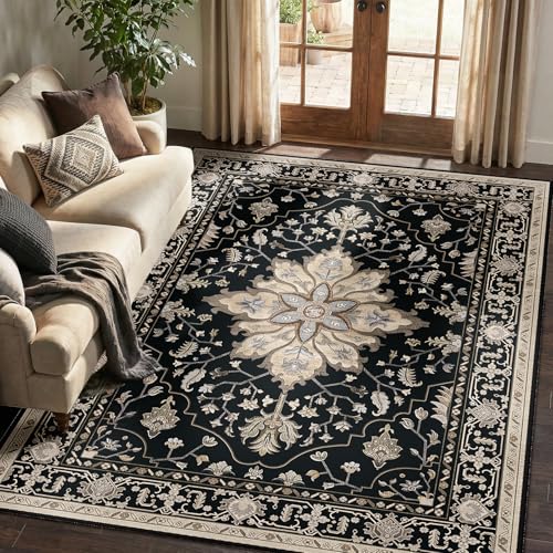 Washable Area Rug (Black/Neutral / 5' x 7' (Rectangular))