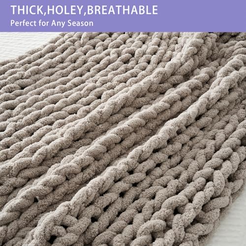 Chunky Knit Throw Blanket for Couch (Taupe With a Pinkish Undertone / 80"x90" (For Queen/King Bed）)