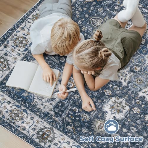 Area Rug 8x10 Washable Rug (Vintage Blue / 8' x 10' (Rectangular))