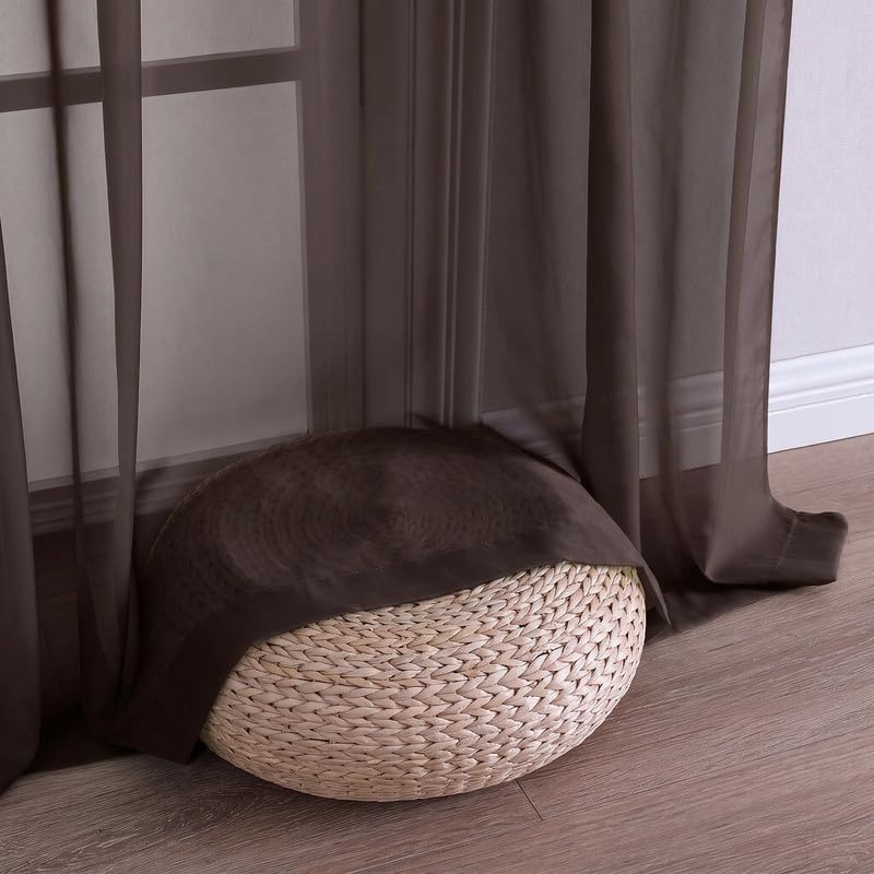 Chocolate Sheer Curtains 63 Inches 2 Panels for Living Room 59" Wide (Chocolate / 59"W x 63"L (Pack of 2))