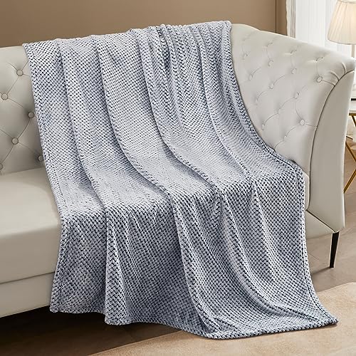 Soft Waffle Fleece Bed Blanket Queen Size (Heather Navy / 90x90 in)