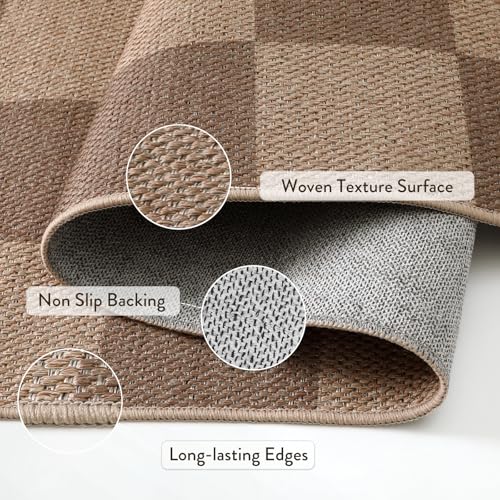Checkered Easy Jute Living Room Rug (5' x 7' (Rectangular) / Nature/Checkerboard -1)