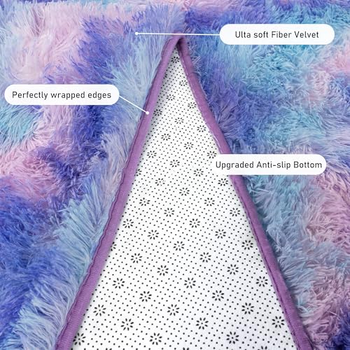 Runner Rugs for Bedroom 2x6 Rug Runners for Hallways Non Slip Soft Shag Bedside Rug (2' x 6' (Rectangular) / Rainbow Purple)