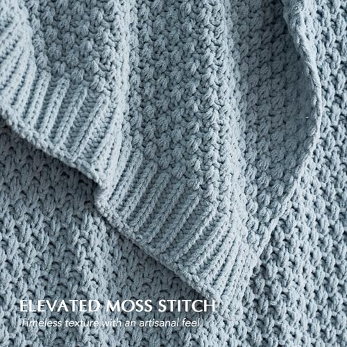 HOME Chunky Chenille Knit Throw Blanket (Chambray Blue / 60" X 80")