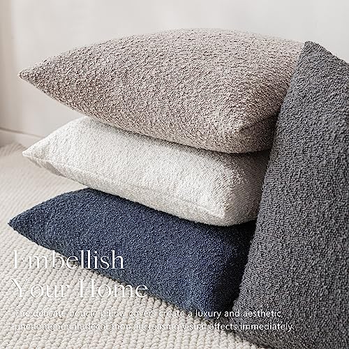 Decorative Textured Boucle Throw Pillow Cover 16x16 Neutral Grey (16" x 16" (Pack of 2) / Cloud Grey)
