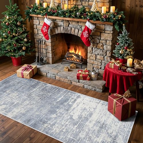 2x6 Non Slip Entryway Area Rugs (2' x 6' (Rectangular) / Blue/Ivory)