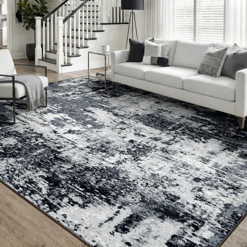 Washable 6'x9' Abstract Area Rug for Living Room Black White (Black/Navy Blue/Gray / 6' x 9' (Rectangular))