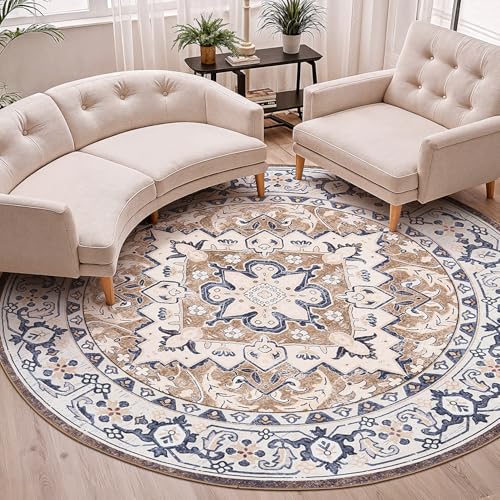 8ft Round Area Rugs for Living Room (Floral Brown / 8' (Round))