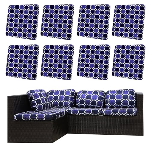 8Pcs Outdoor Cushion Covers (Dark Blue Geometric Pattern / 8PCS)