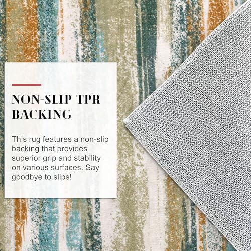 Modern Abstract Runner Rug 2x12 (2' x 12' (Runner) / Green Teal Mustard Multi)