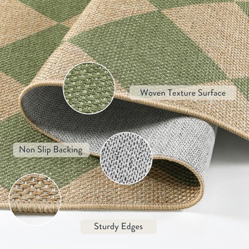 Checkered Easy Jute 5x7 Area Rug (5' x 7' (Rectangular) / Sage Green/Nature-2)