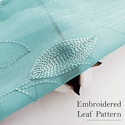 Turquoise Sheer Curtains Leaf Embroidered (52"W x 63"L (Pack of 2) / 5-turquoise)