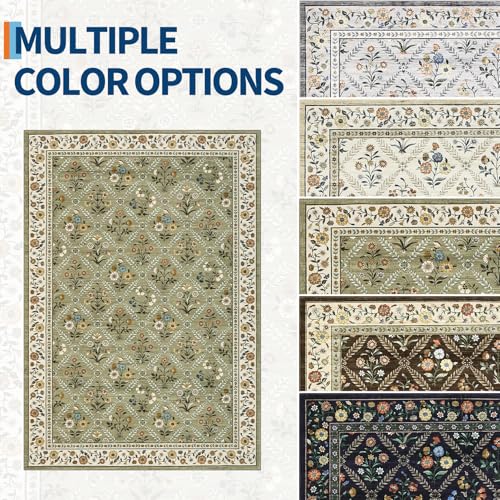 Living Room Rug 5x7 Rug Machine Washable Stain Resistant Area Rug (Green/Spring / 5' x 7' (Rectangular))