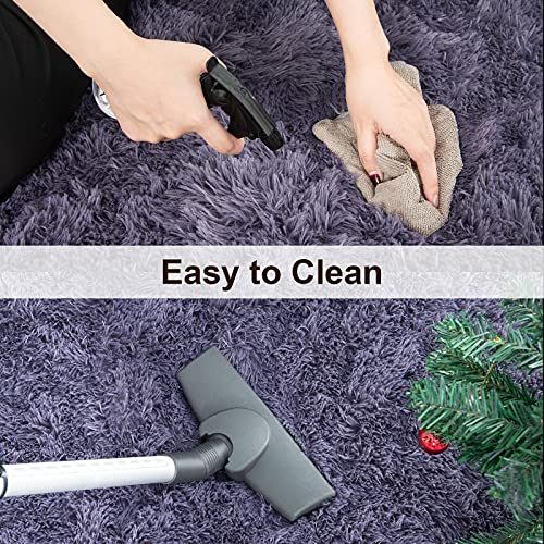 Super Soft Shaggy Rugs Fluffy Carpets 10x14 Feet (10' x 14' (Rectangular) / Grey Purple)