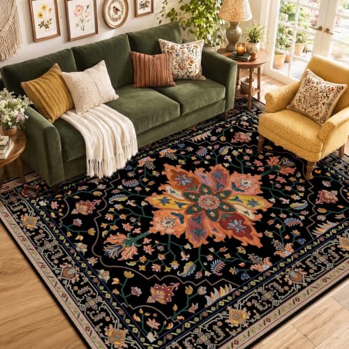 Washable Area Rug (Black/Colorful / 6' x 9' (Rectangular))