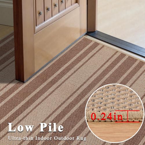 Striped Easy Jute 4x6 Outdoor Rug Washable Non Slip Khaki Rugs for Entryway Indoor Outdoor Farmhouse Neutral Front Door Mat for Backyard Patio Proch Living Room (4'*6'(Rectangular) / Brown/Striped)