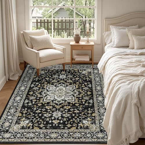5x7 Area Rugs Living Room (Black Gold / 5' x 7' (Rectangular))