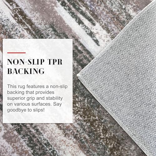 Abstract Washable 2x6 Runner Rug Non Slip Runners for Hallway (Dark Light Brown White / 2' x 6' (Runner))