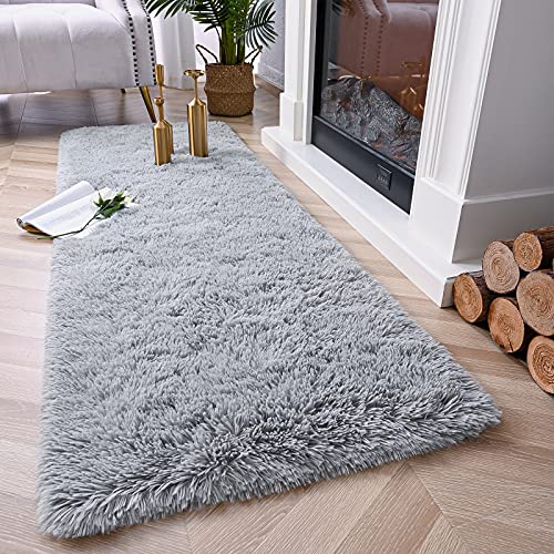 Soft 2x10 Runner Rug for Bedroom Living Room Plush Fluffy Rug (Grey / 2' x 10' (Runner))