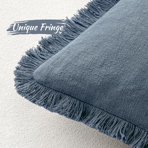 Linen Fringe Decorative Euro Throw Pillow Covers Blue Ashes 24x24 (24" x 24" (Pack of 2) / Blue Ashes)