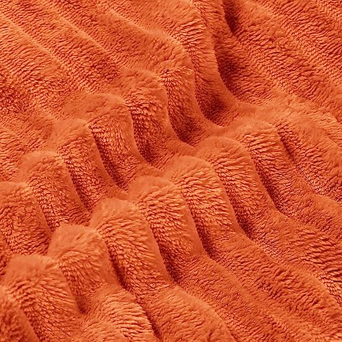 3D Ribbed Burt Orange Fall Throw Blanket for Couch (Burnt Orange / Throw(50"x60"))