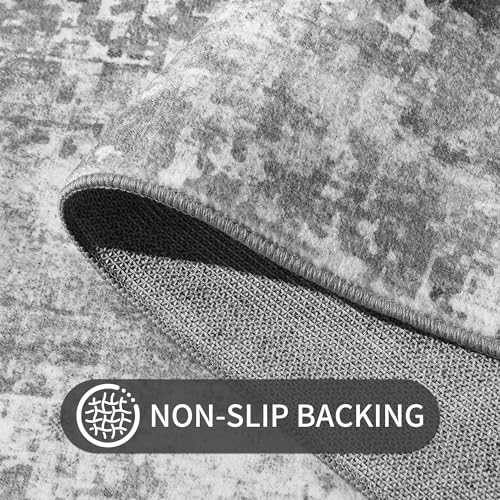 Living Room Rug 5x7 Gray Area Rug Machine Washable Boho Rug Non Slip Abstract Vintage Indoor Large Rugs for Bedroom (Grey / 5' x 7' (Rectangular))