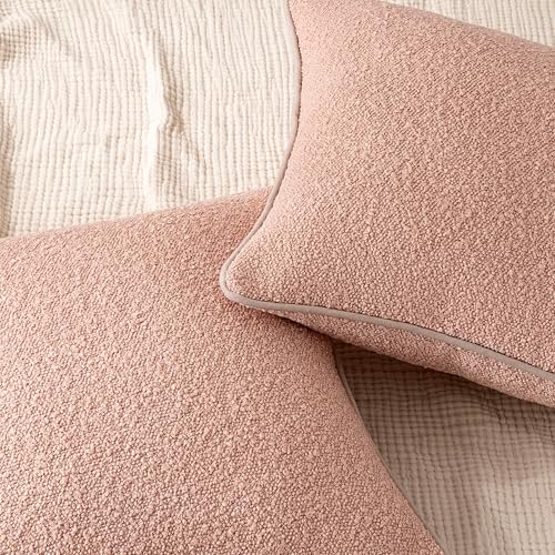 Boucle Throw Pillow Covers for Couch (Pink / 24" x 24" (Pack of 2))