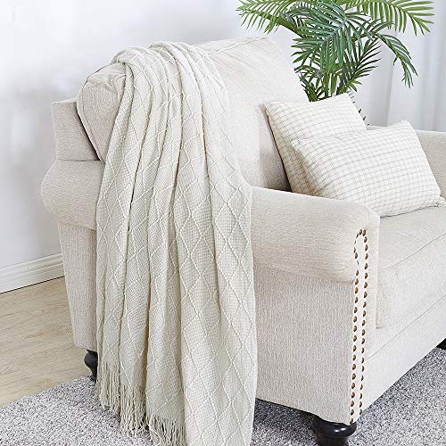 Beige Throw Blanket 60x80 Inch Boho Knitted Soft Throw Sofa Blanket (Beige / 60"x80")