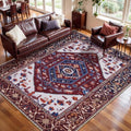 5x7 Washable Non Slip Boho Area Rug for Living Room (Burgundy Navy/Multi / 5' x 7' (Rectangular))