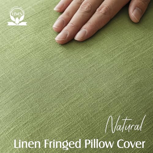 Decorative Linen Fringe Throw Pillow Covers 18×18 Lush Green (18" x 18" (Pack of 2) / Greenery)