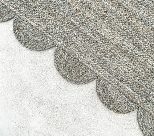 Scallop Jute Area Rug Boho Jute Rug Scalloped Coastal Rug (Medium Gray / 5'x7' (Rectangular))