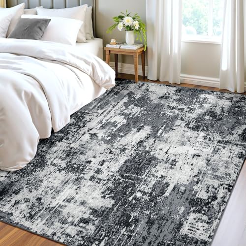 Washable 4'x6' Abstract Area Rug for Living Room Black White (Black/Navy Blue/Gray / 4' x 6' (Rectangular))