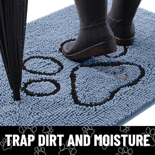 Dog Door Mat for Muddy Paws (48"X30" / Airy Blue and Black)