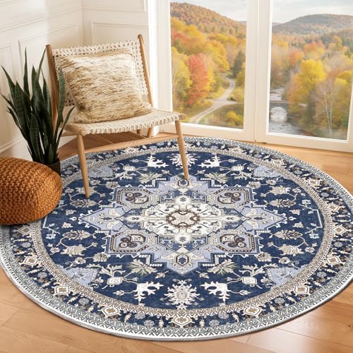 Soft Area Rugs 6' (6' (Round) / Blue & Gold)