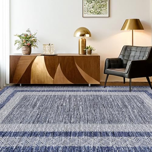 2x6 Modern Bordered Runner Rug Non Slip Washable Floor Carpet (Blue / 2' x 6' (Rectangular))