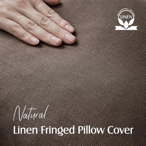 Decorative Linen Fringe Throw Pillow Covers 16×16 Reddish Brown (16" x 16" (Pack of 2) / Reddish Brown)