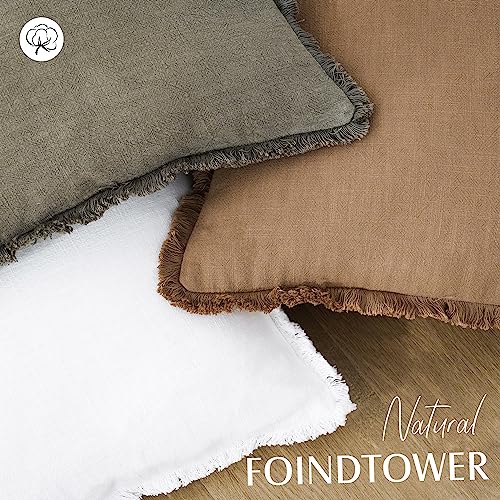 Decorative Linen Fringe Throw Pillow Covers 16×16 Khaki Brown (16" x 16" (Pack of 2) / Brick)