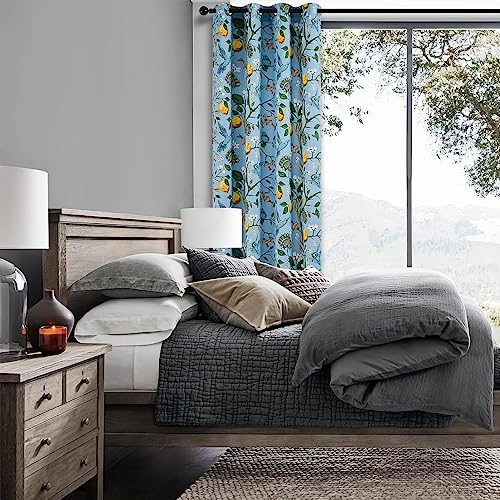 Blue Patterned Curtains 2 Pages 96 Inches Long Blackout Heat Block Farmhouse Watercolor Floral Flower Hummingbird Printed Drapes Grommet Window Treatment for Living Room (Light Blue / 52"W x 96"L (Pack of 2))