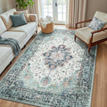 Washable Area Rug (Teal Green/White/Navy / 5' x 8' (Rectangular))