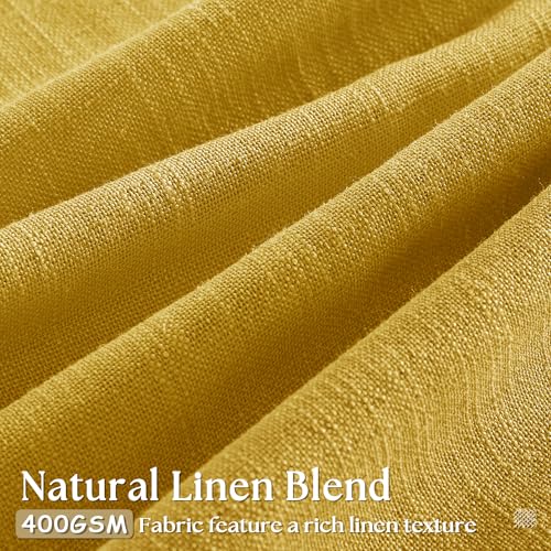 Mustard Yellow Pleated Semi Sheer Linen Curtains 102 Inches Long 2 Panel (Mustard Yellow / 40"W x 102"L (Pack of 2))