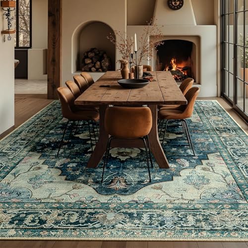 Washable Area Rug (Blue/Vintage Dark Blue / 10' x 12' (Rectangular))