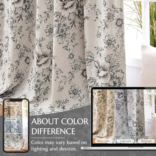 Floral Linen Blackout Curtains for Bedroom 96 Inches Long (Black / 50"W x 96"L (Pack of 2))