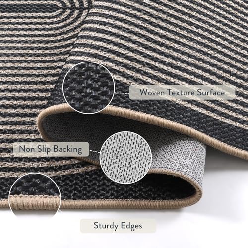 Enfys Rainbow Outdoor Mats for Front Door (2' x 3' (Rectangular) / Dark Grey/Charcoal Black)