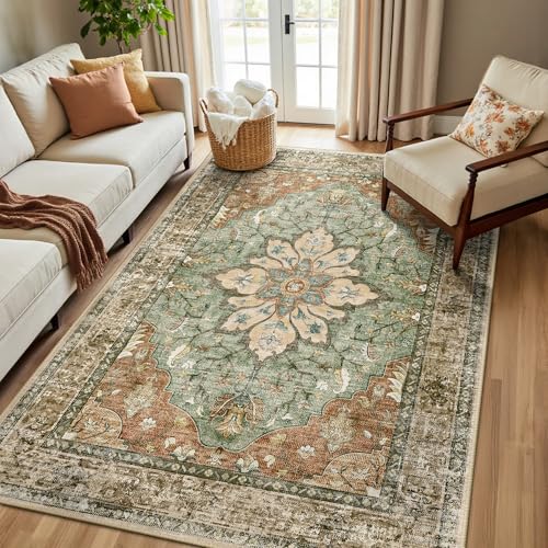 Washable Area Rug (Brick/Brown/Green / 5' x 8' (Rectangular))
